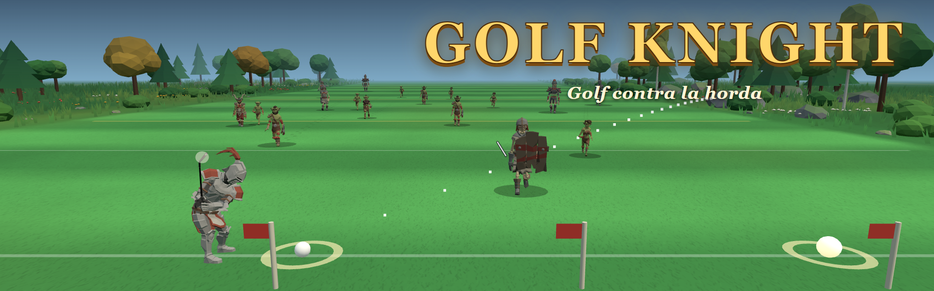Golf Knight: el caballero pega con el palo de golf mientras la horda viene por el campo